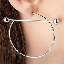 Load image into Gallery viewer, Womens Silver Tone Open Hoop Earrings with Bar Design