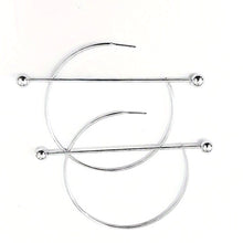 Load image into Gallery viewer, Womens Silver Tone Open Hoop Earrings with Bar Design