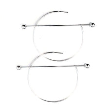 Load image into Gallery viewer, Womens Silver Tone Open Hoop Earrings with Bar Design