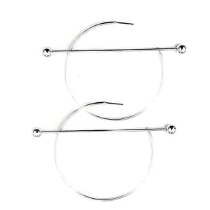 Womens Silver Tone Open Hoop Earrings with Bar Design