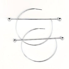 Load image into Gallery viewer, Womens Silver Tone Open Hoop Earrings with Bar Design