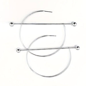 Womens Silver Tone Open Hoop Earrings with Bar Design