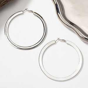 Stainless Steel Flat Hoop Silver Earrings