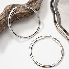 Load image into Gallery viewer, Stainless Steel Flat Hoop Silver Earrings