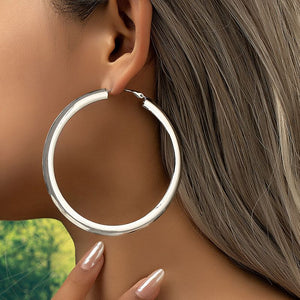 Stainless Steel Flat Hoop Silver Earrings