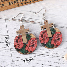 Load image into Gallery viewer, Womens Flower Wood Cross Earrings