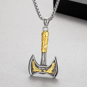 Mens Stainless Steel Polished Axe Pendant Necklace