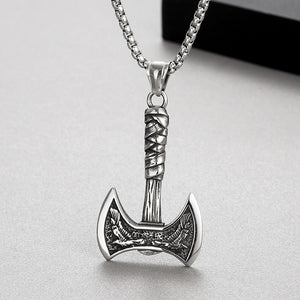 Mens Stainless Steel Polished Axe Pendant Necklace