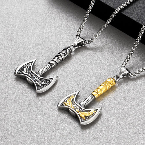 Mens Stainless Steel Polished Axe Pendant Necklace