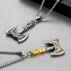 Mens Stainless Steel Polished Axe Pendant Necklace