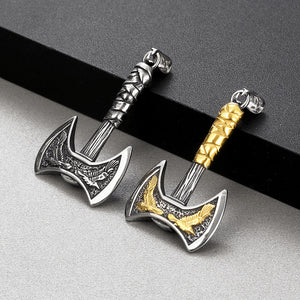 Mens Stainless Steel Polished Axe Pendant Necklace