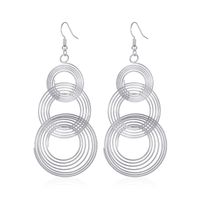 Womens Retro Triple Hoop Interlocking Earrings Silver or Gold Tone