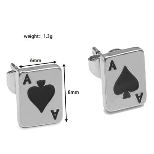 Stainless Steel Ace Spade Stud Earrings Unisex Adult