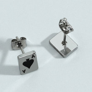 Stainless Steel Ace Spade Stud Earrings Unisex Adult