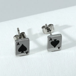 Stainless Steel Ace Spade Stud Earrings Unisex Adult