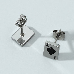 Stainless Steel Ace Spade Stud Earrings Unisex Adult