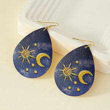 Load image into Gallery viewer, Womens Teardrop Sun Moon Blue Gold Tone Earrings