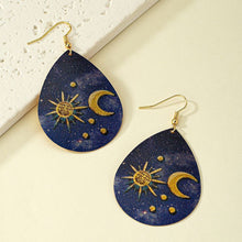 Load image into Gallery viewer, Womens Teardrop Sun Moon Blue Gold Tone Earrings