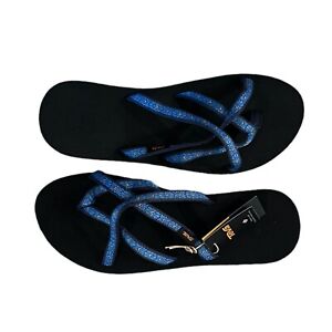 Teva Olowahu Womens Sandals Size 9 Flower Loom Navy Flip Flops