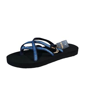 Teva Olowahu Womens Sandals Size 9 Flower Loom Navy Flip Flops