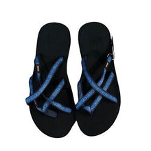 Load image into Gallery viewer, Teva Olowahu Womens Sandals Size 9 Flower Loom Navy Flip Flops