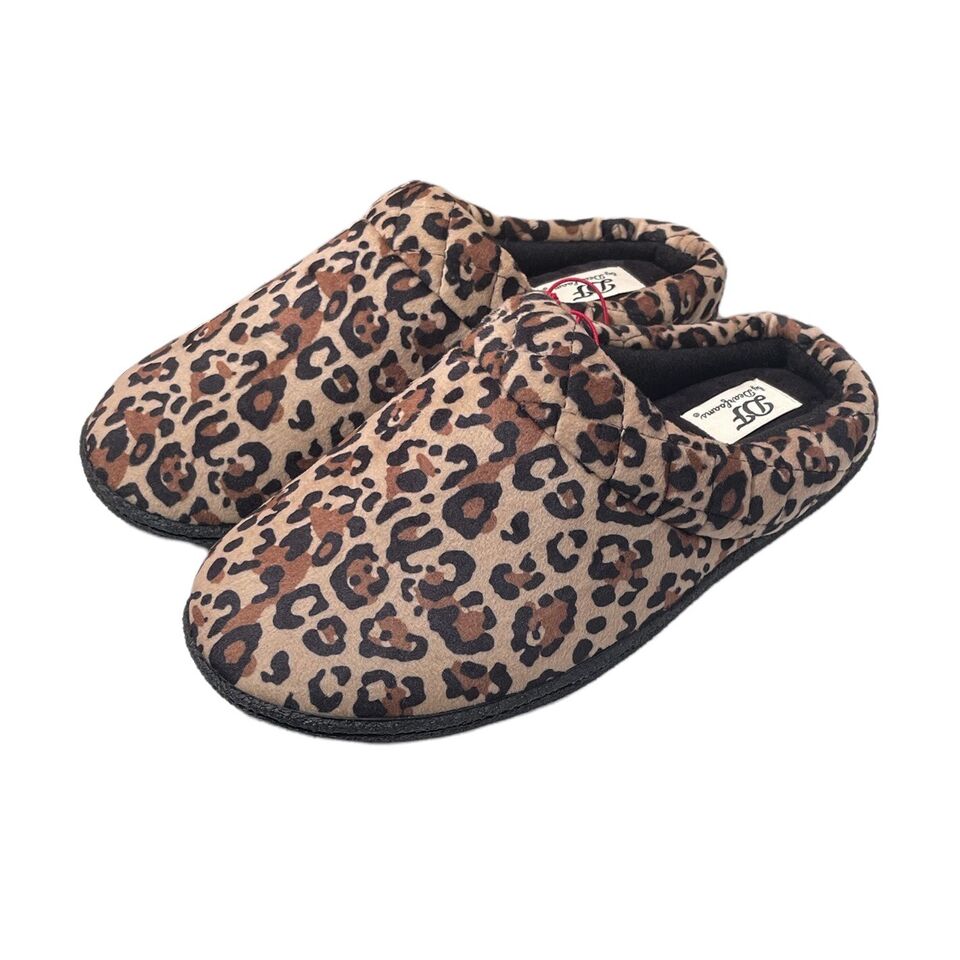 Dearfoams Slippers Womens Brown Black Animal Print Slip On Shoes