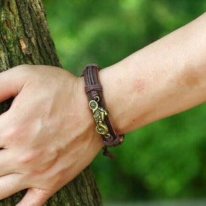 Mens Leather Brown Motorcycle Biker Bracelet‎ Wristband