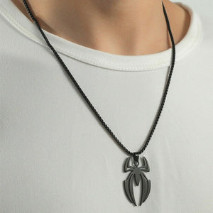 Mens Stainless Steel Black Spider Pendant Necklace