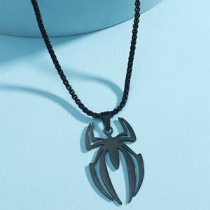 Mens Stainless Steel Black Spider Pendant Necklace