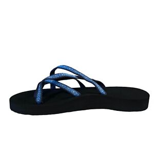 Teva Olowahu Womens Sandals Size 9 Flower Loom Navy Flip Flops