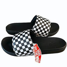 Load image into Gallery viewer, Vans Mens La Costa Black White Checkerboard Slides Size 13 Sandals