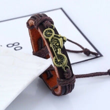 Load image into Gallery viewer, Mens Leather Brown Motorcycle Biker Bracelet‎ Wristband