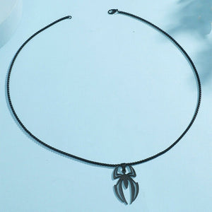 Mens Stainless Steel Black Spider Pendant Necklace