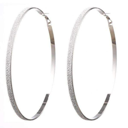 Womens Silver Round Hoop Large Earrings Lightweight