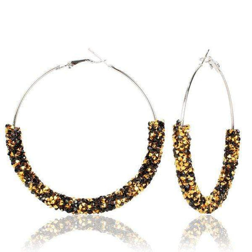 Womens Silver Sparkling Black and Gold Hoop Earrings