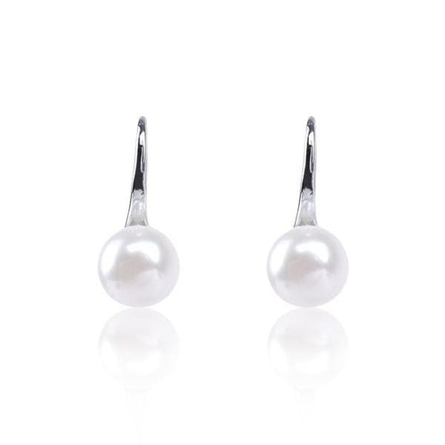 Womens Silver Plated Freshwater Cultured Pearl Button Earrings