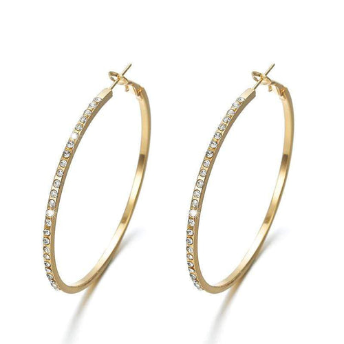 Womens Gold Tone Crystal Encrusted Hoop Earrings