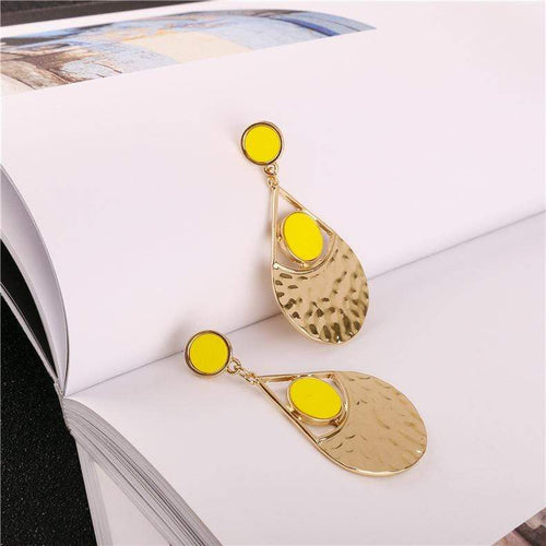 Womens Gold Tone Teardrop Earrings with Yellow Accent