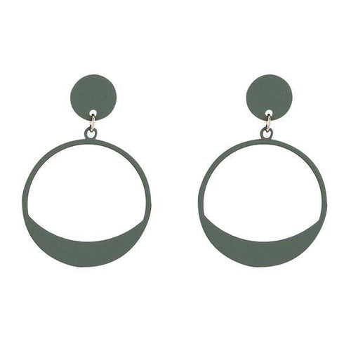 Womens Stainless Steel Green Hoop Post Earrings