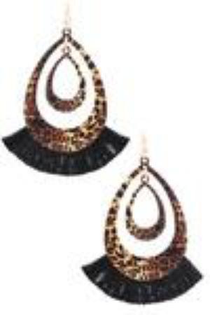 Womens Teardrop Fringe Earrings Leopard Print Jewelry