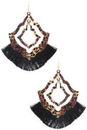 Womens Moroccan Leopard Fringe Metal Earrings