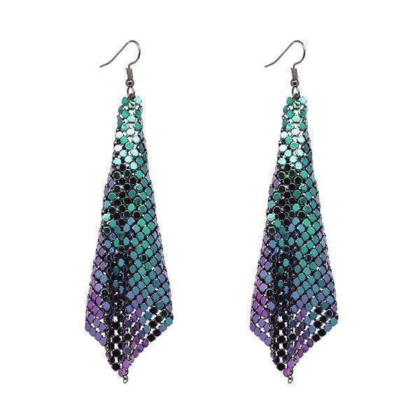 Womens Purple Green Sequin Sparkle Statement Earrings