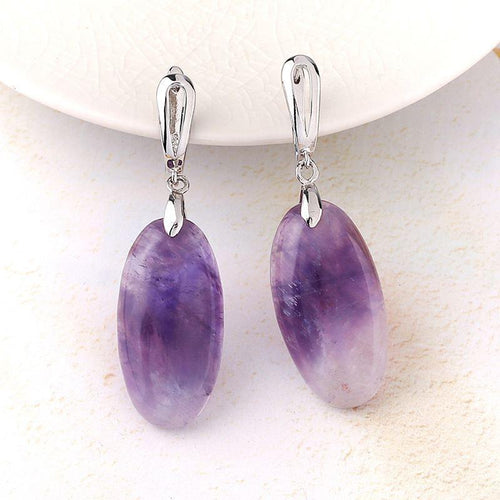 Womens Lavender Quartz Design Oval Gemstone Drop Earrings