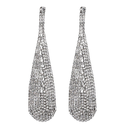 Womens Silver Tone Rhinestone Teardrop Statement Earrings