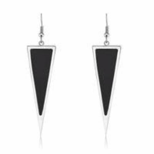 Womens Silver Tone Black Triangle Dangle Drop Earrings