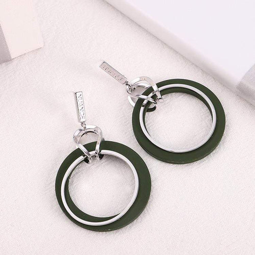 Womens Silver Tone Green Hoop Earrings