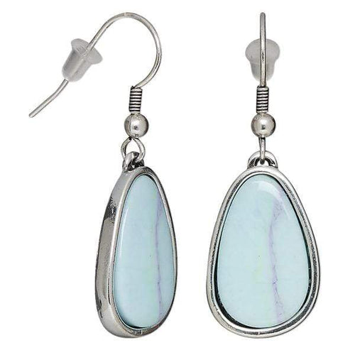 Womens Silver Plated Brass Resin Teardrop Earrings Bluish Greenish