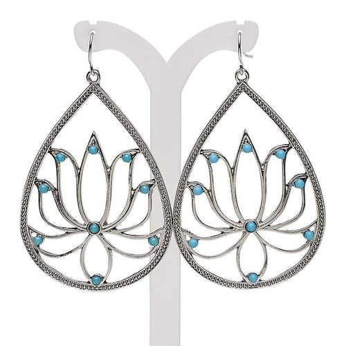 Womens Teardrop Lotus Flower Earrings