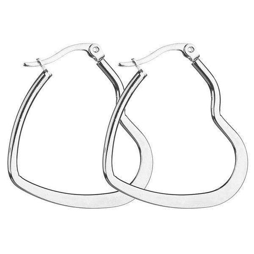 Womens Stainless Steel Silver Heart Hoop Earrings