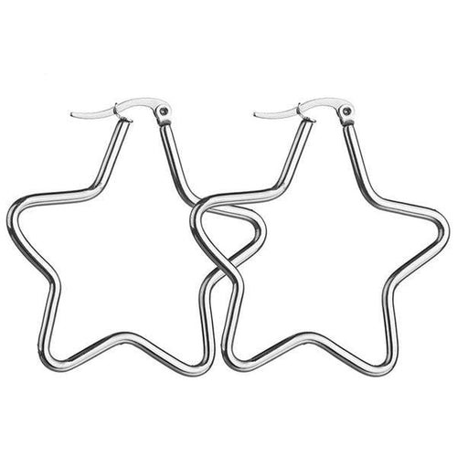 Womens Stainless Steel Silver Star Hoop Earrings